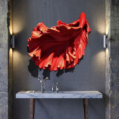 La scultura realistica del pesce della resina, parete contemporanea interna del metallo scolpisce ciano rosso